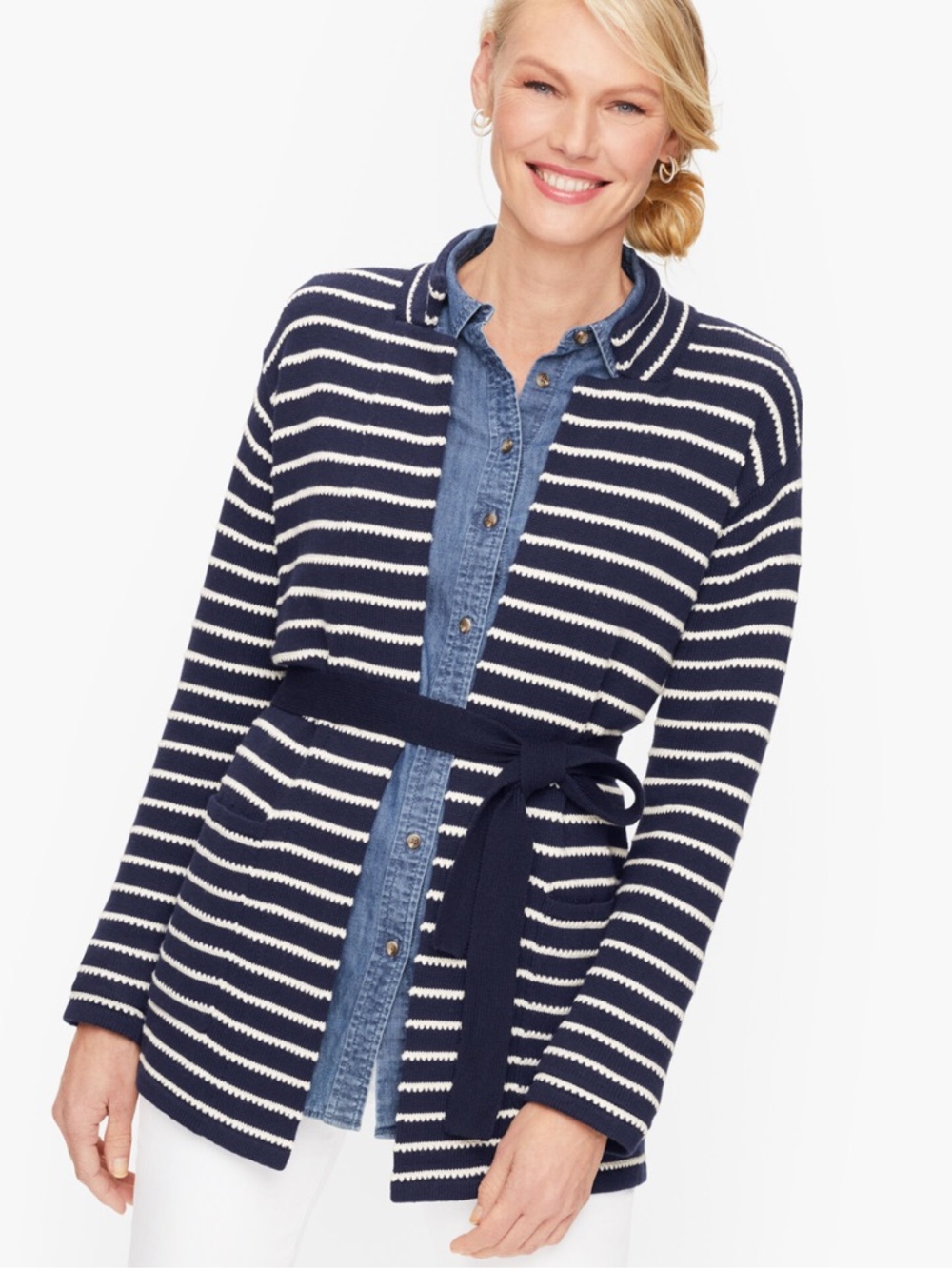 Talbots Open Front Belted Cardigan Sz L